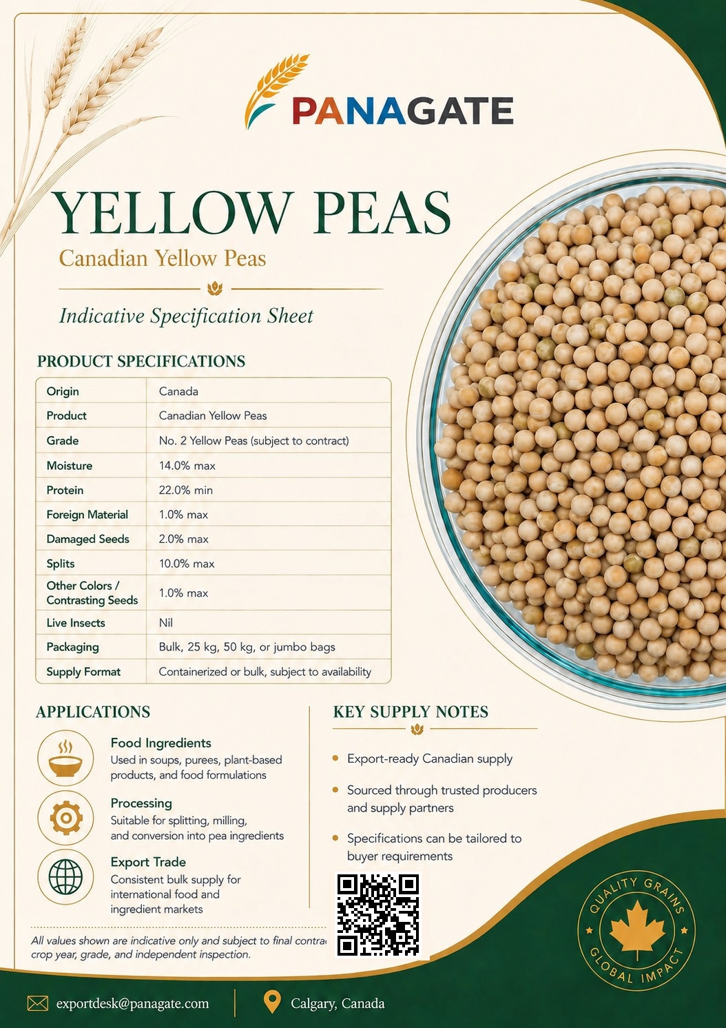 Yellow Peas — Canadian Yellow Peas indicative specification sheet